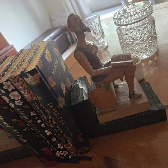 Vintage Hand Carved Wooden Don Quixote & Sancho Panza Bookends